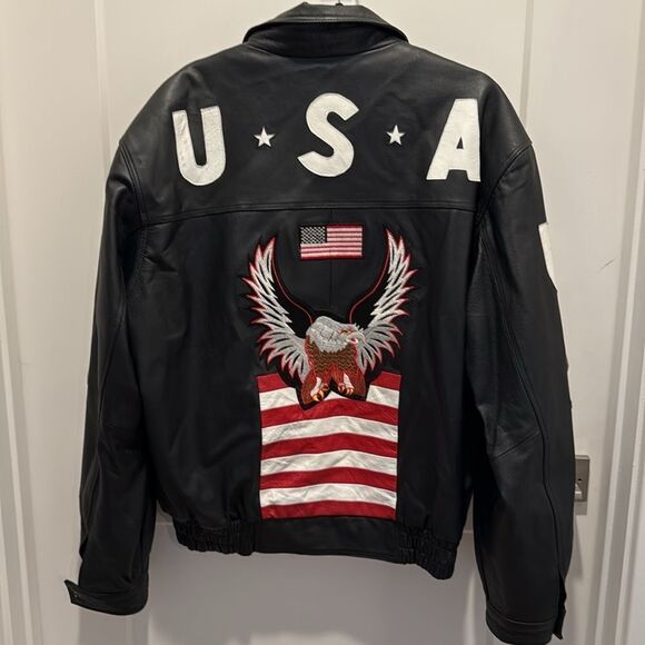 USA Leather Bomber Eagle Jacket - Picture 2 of 12